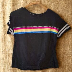 Justice Black Tee with Colorful Stripes